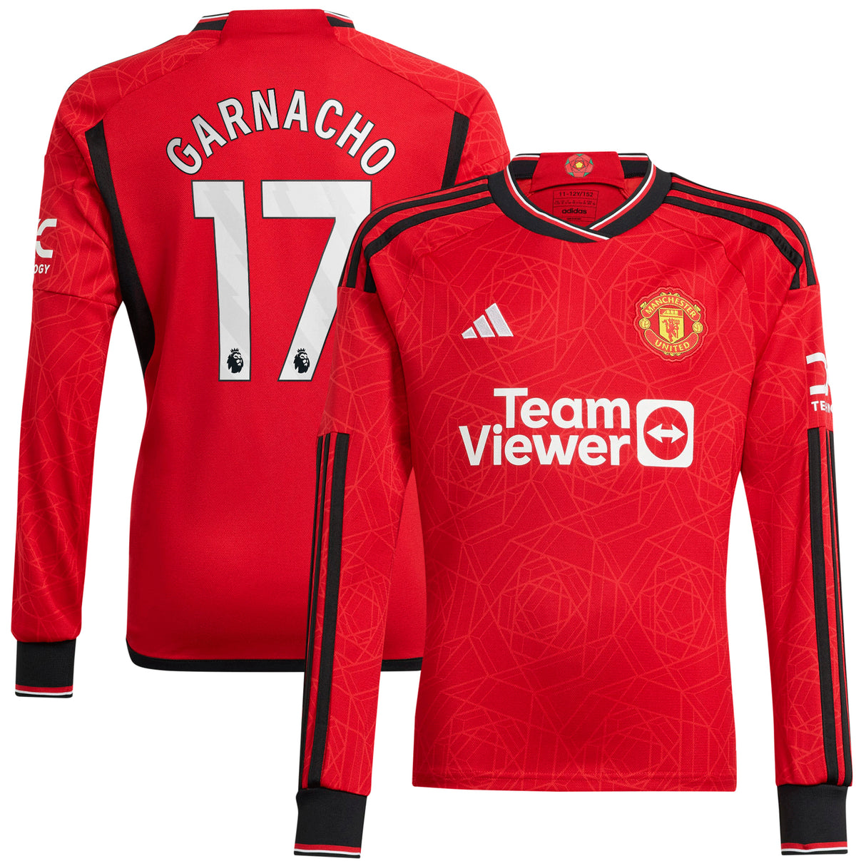 Manchester United EPL Home Shirt 2023-24 - Long Sleeve with Garnacho 17 printing - Kit Captain