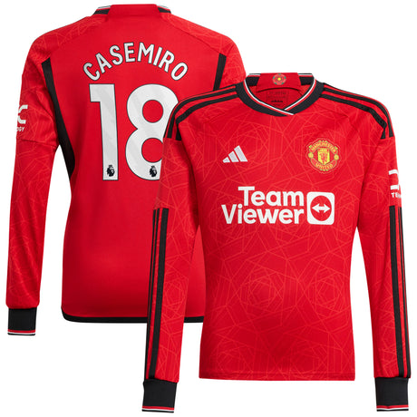 Manchester United EPL adidas Home Shirt 2023-24 - Long Sleeve with Casemiro 18 printing - Kit Captain