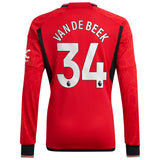 Manchester United EPL adidas Home Shirt 2023-24 - Long Sleeve with Van De Beek 34 printing - Kit Captain