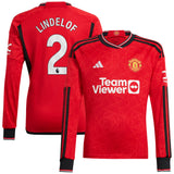 Manchester United EPL adidas Home Shirt 2023-24 - Kids - Long Sleeve with Lindelof 2 printing - Kit Captain