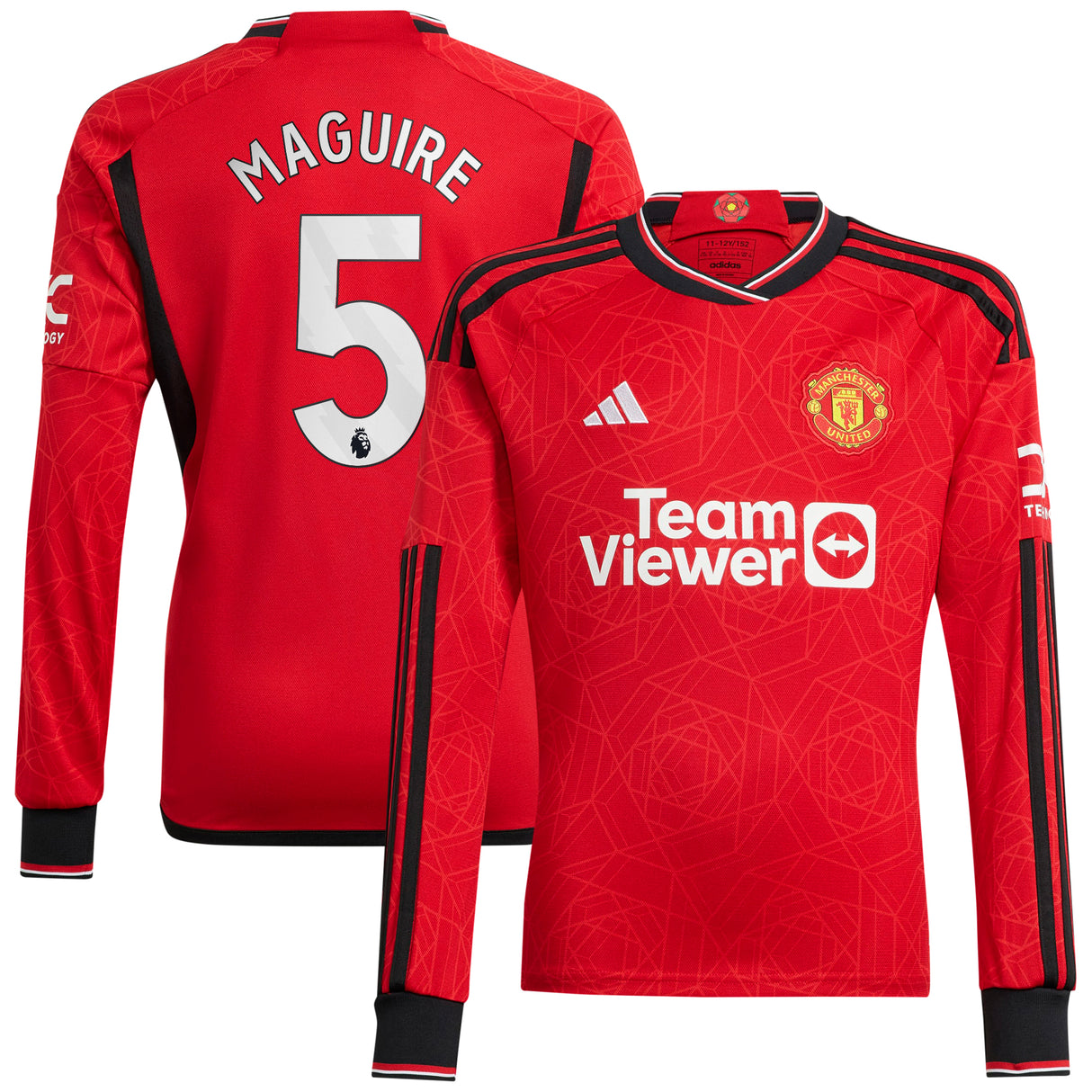 Manchester United EPL adidas Home Shirt 2023-24 - Kids - Long Sleeve with Maguire 5 printing - Kit Captain