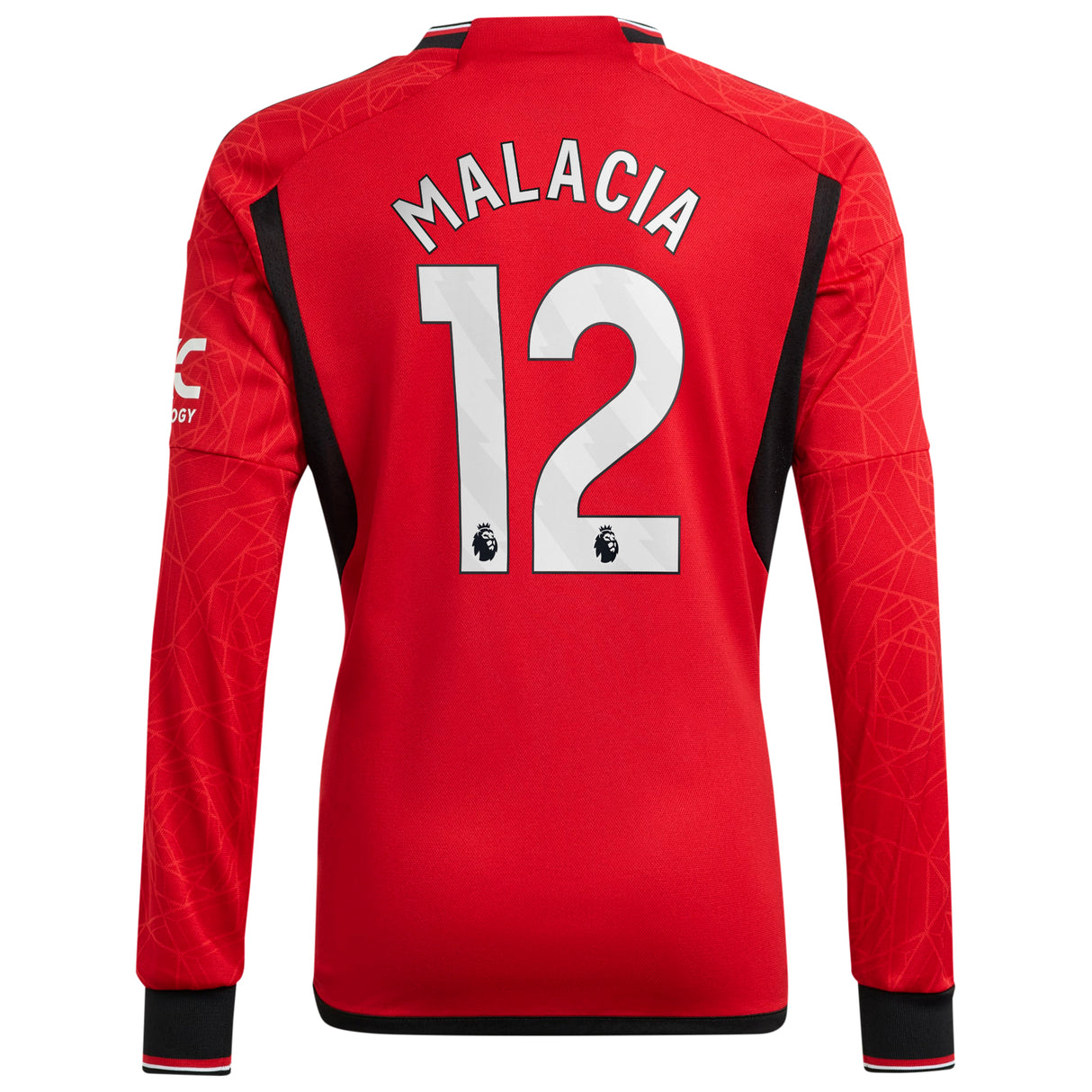 Manchester United EPL adidas Home Shirt 2023-24 - Kids - Long Sleeve with Malacia 12 printing - Kit Captain