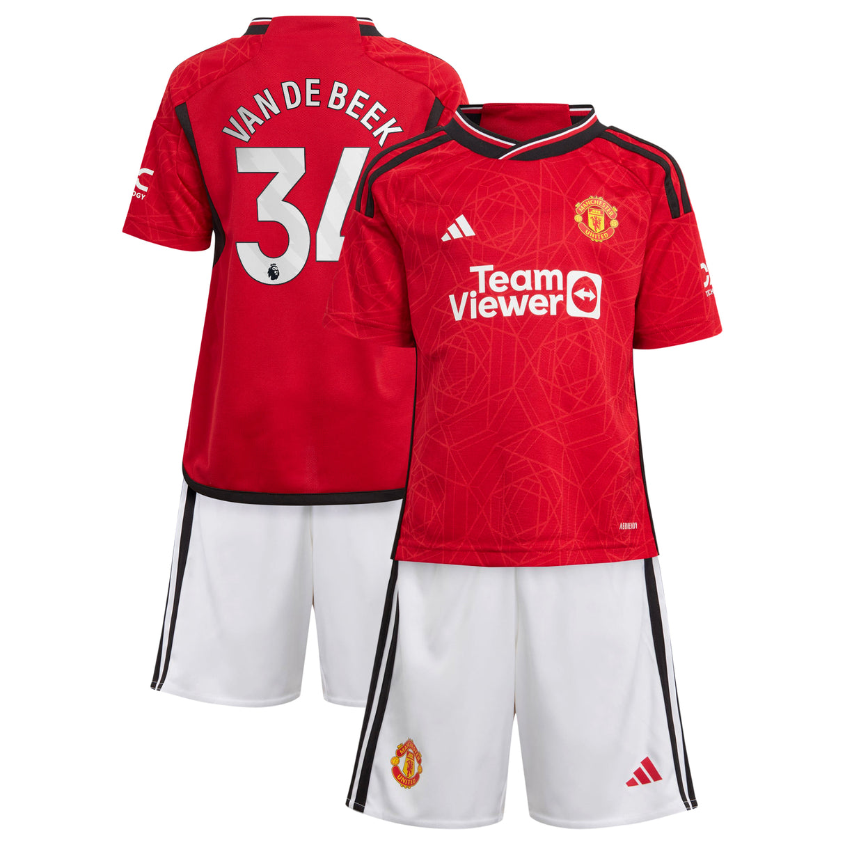 Manchester United EPL adidas Home Minikit 2023-24 with Van De Beek 34 printing - Kit Captain