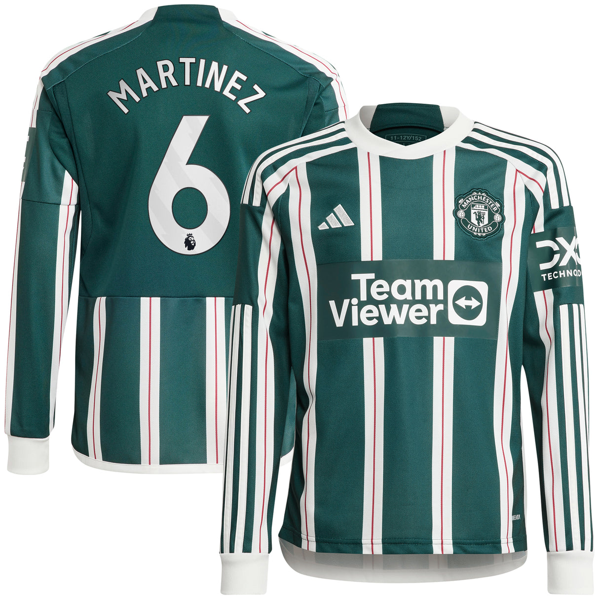 Manchester United EPL adidas Away Shirt 2023-24 - Kids - Long Sleeve with Martinez 6 printing - Kit Captain