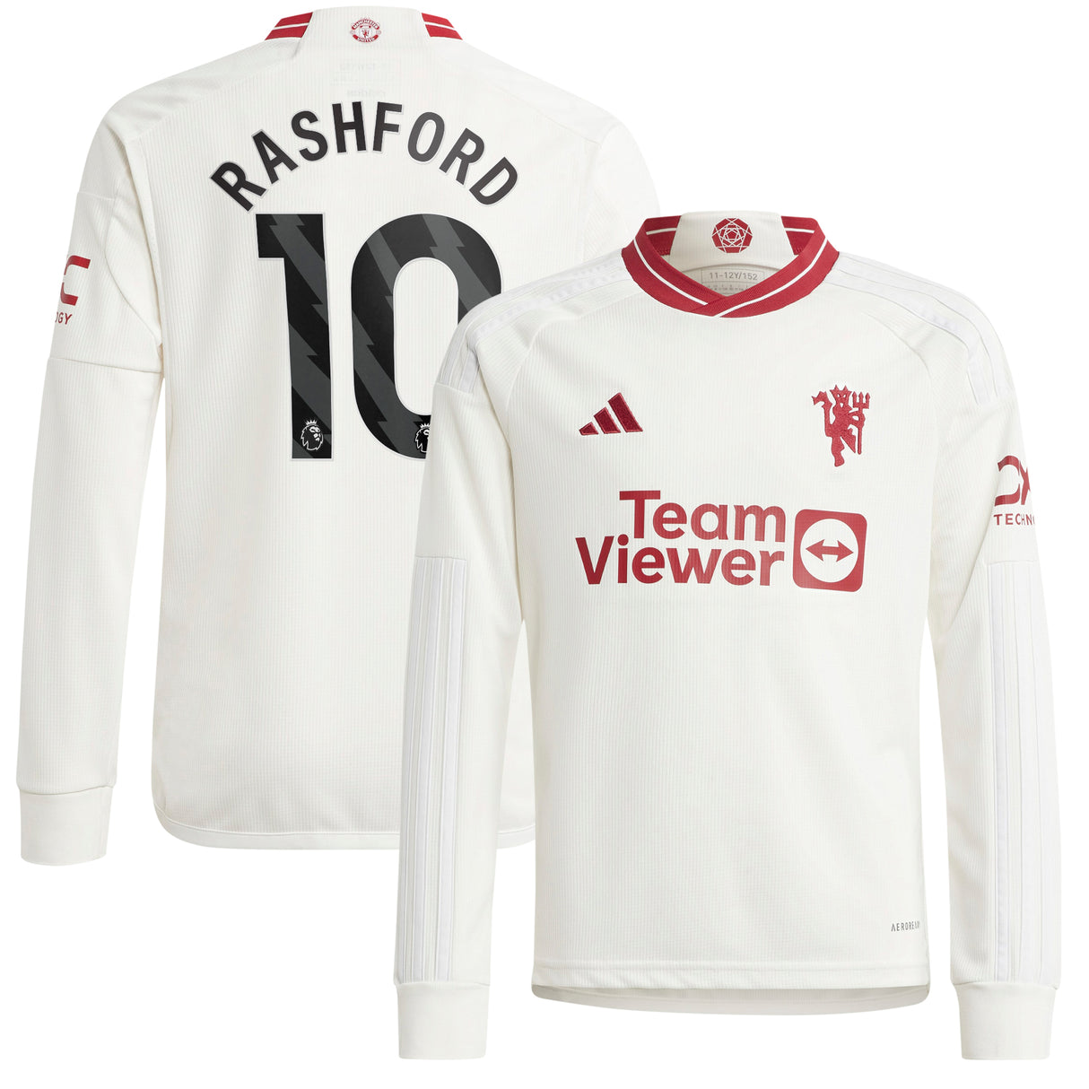 Manchester United EPL adidas Third Shirt 2023-24 - Kids - Long Sleeve with Rashford 10 printing - Kit Captain