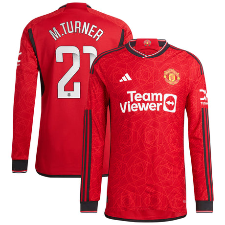 Manchester United WSL adidas Home Authentic Shirt 2023-24 - Long Sleeve with M.Turner 21 printing - Kit Captain