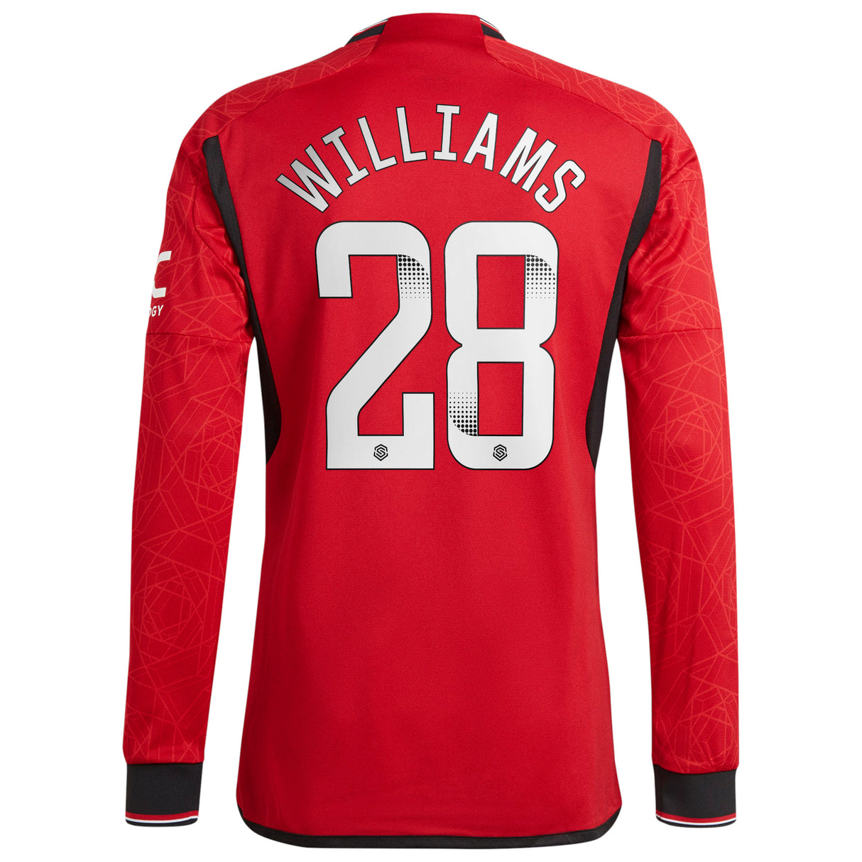 Manchester United WSL adidas Home Authentic Shirt 2023-24 - Long Sleeve with Williams 28 printing - Kit Captain