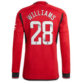 Manchester United WSL adidas Home Authentic Shirt 2023-24 - Long Sleeve with Williams 28 printing - Kit Captain