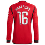 Manchester United WSL adidas Home Authentic Shirt 2023-24 - Long Sleeve with Naalsund 16 printing - Kit Captain