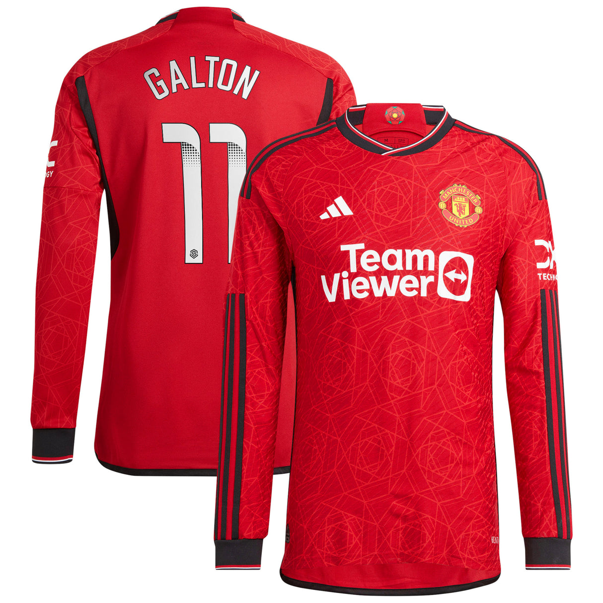 Manchester United WSL adidas Home Authentic Shirt 2023-24 - Long Sleeve with Galton 11 printing - Kit Captain