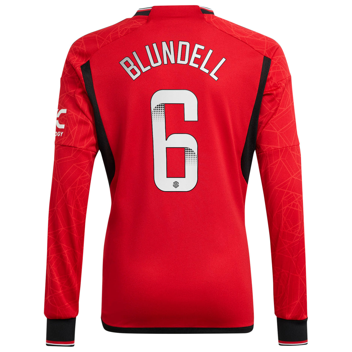 Manchester United WSL adidas Home Shirt 2023-24 - Kids - Long Sleeve with Blundell 6 printing - Kit Captain