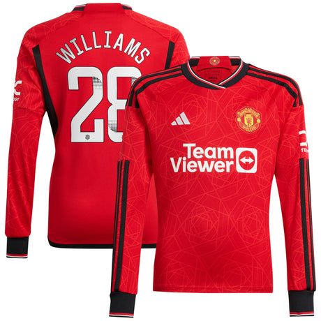 Manchester United WSL adidas Home Shirt 2023-24 - Kids - Long Sleeve with Williams 28 printing - Kit Captain