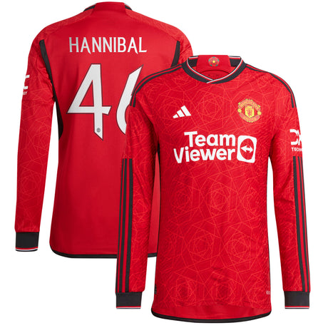 Manchester United Cup Home Authentic Shirt 2023-24 - Long sleeve with Hannibal 46 printing - Kit Captain