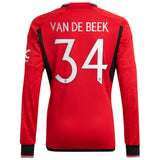 Manchester United Cup Home Shirt 2023-24 - Long Sleeve with Van De Beek 34 printing - Kit Captain