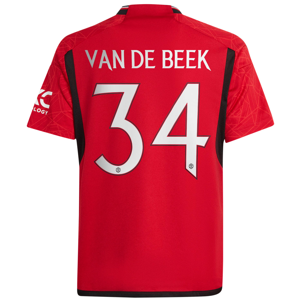 Manchester United Cup Home Shirt 2023-24 - Kids with Van De Beek 34 printing - Kit Captain