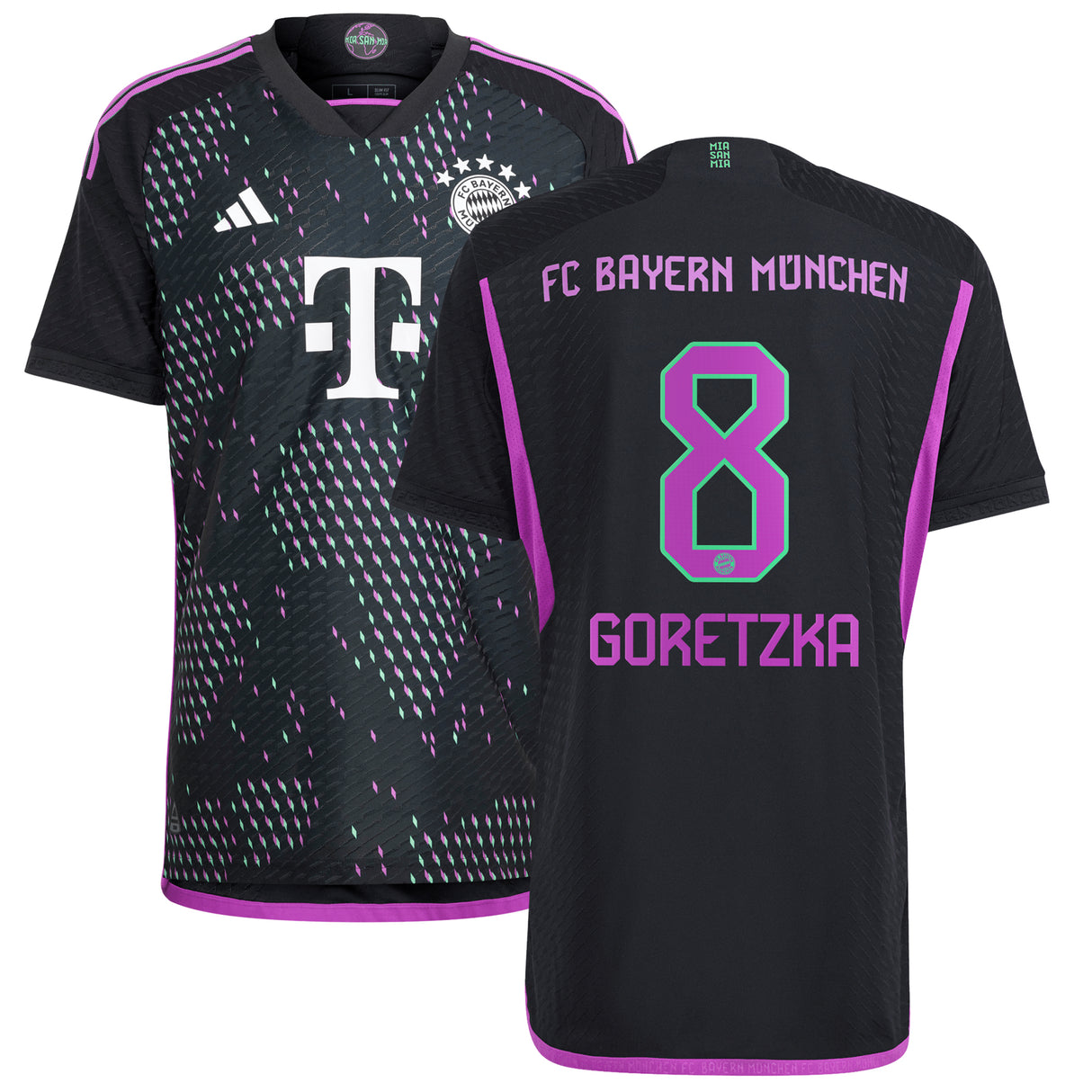 FC Bayern adidas Away Authentic Shirt 2023-24 with Goretzka 8 printing - Kit Captain