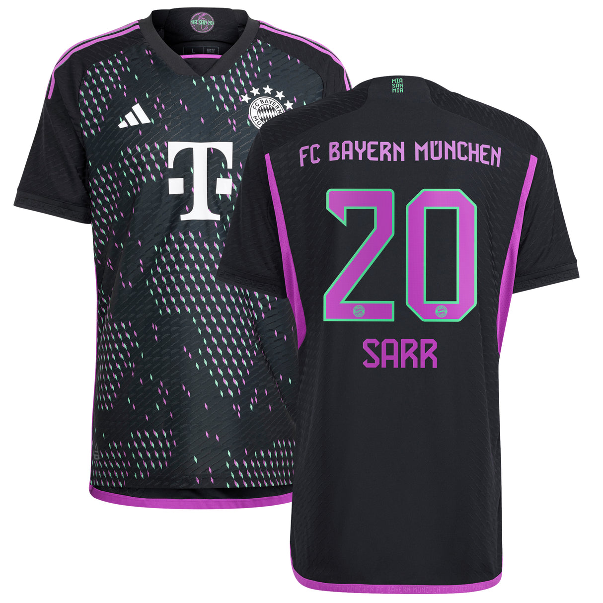 FC Bayern adidas Away Authentic Shirt 2023-24 with Sarr 20 printing - Kit Captain