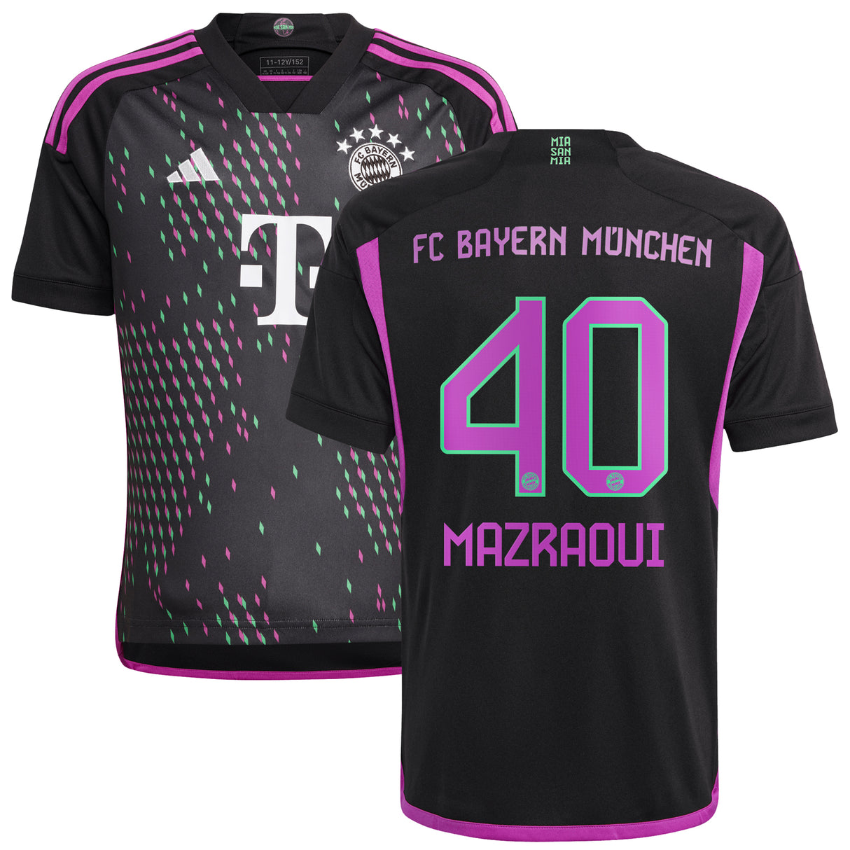 FC Bayern adidas Away Shirt 2023-24 - Kids with Mazraoui 40 printing - Kit Captain