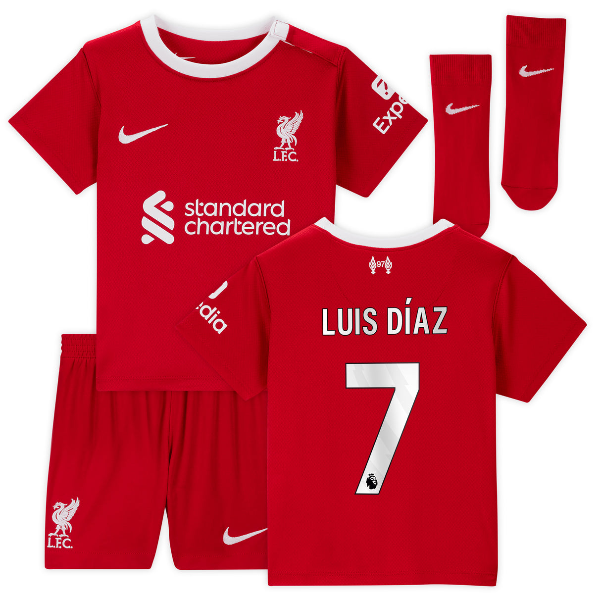 Liverpool Nike Home Stadium Kit - 2023-24 - Infant with Luis Dí­az 7 printing - Kit Captain