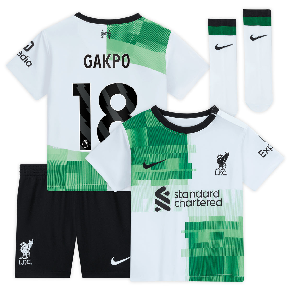 Liverpool Nike Away Stadium Kit - 2023-24 - Infant with Gakpo 18 printing - Kit Captain