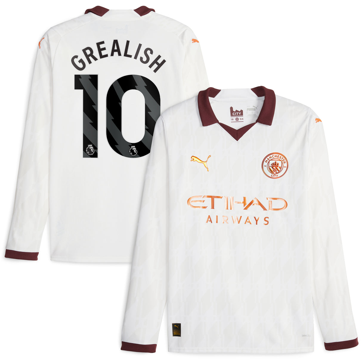 Manchester City Puma Away Shirt 2023-24 - Long Sleeve with Grealish 10 printing - Kit Captain