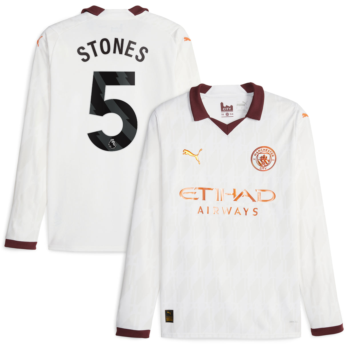 Manchester City Puma Away Shirt 2023-24 - Long Sleeve with Stones 5 printing - Kit Captain