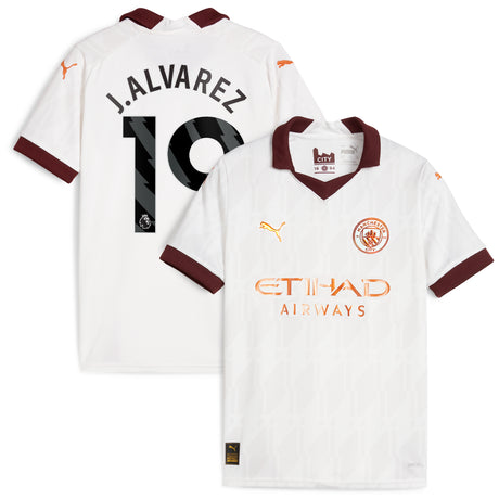 Manchester City Puma Away Shirt 2023-24 - Kids with J.Alvarez 19 printing - Kit Captain