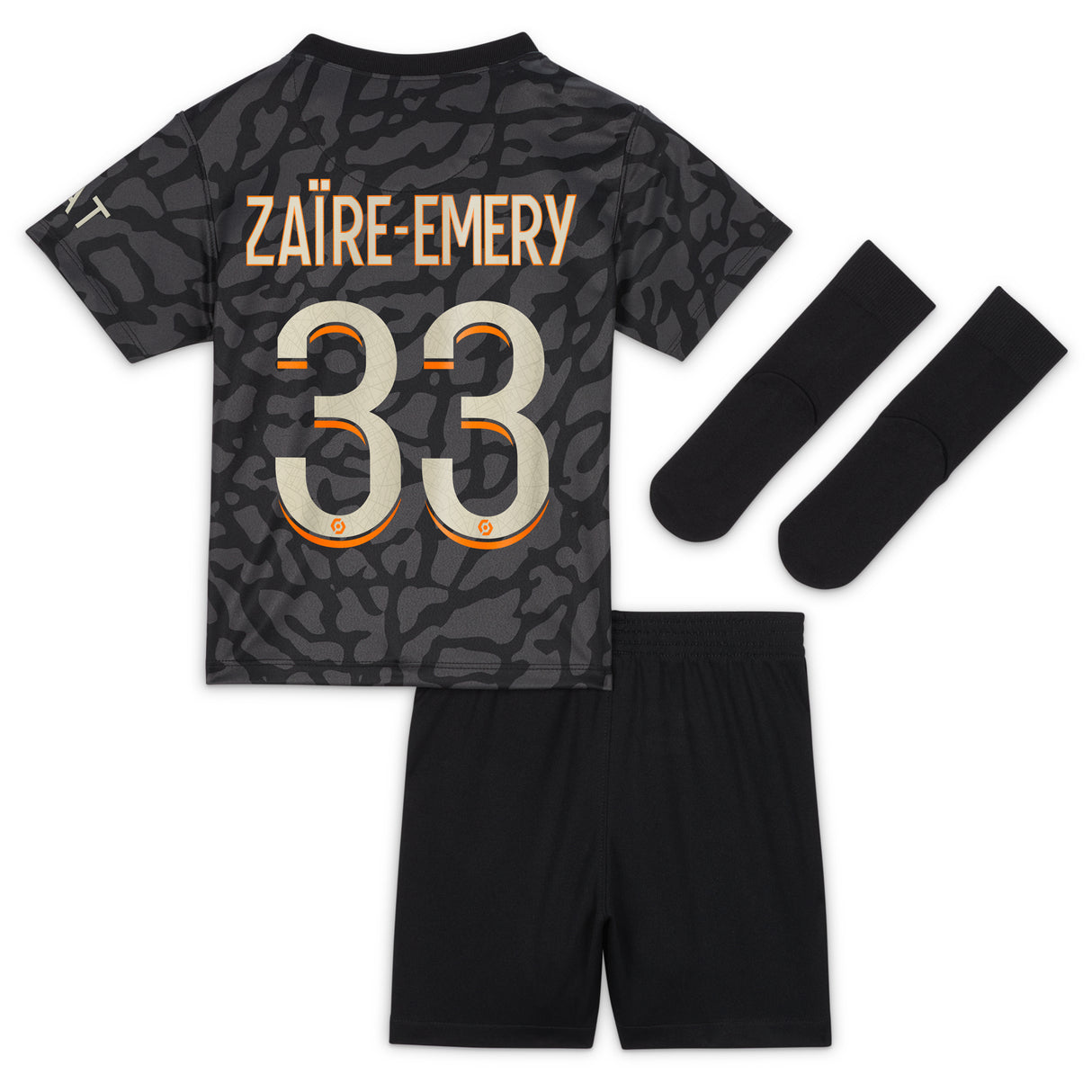 PSG x Jordan Third Stadium Kit 2023-24 - Infant with Zaïre-Emery 33 printing - Kit Captain