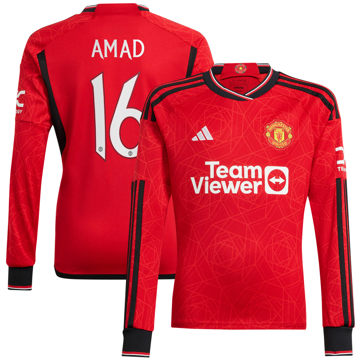 Manchester United Cup Home Shirt 2023-24 - Kids - Long Sleeve with Amad 16 printing - Kit Captain