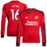 Manchester United EPL adidas Home Shirt 2023-24 - Kids - Long Sleeve with Amad 16 printing - Kit Captain