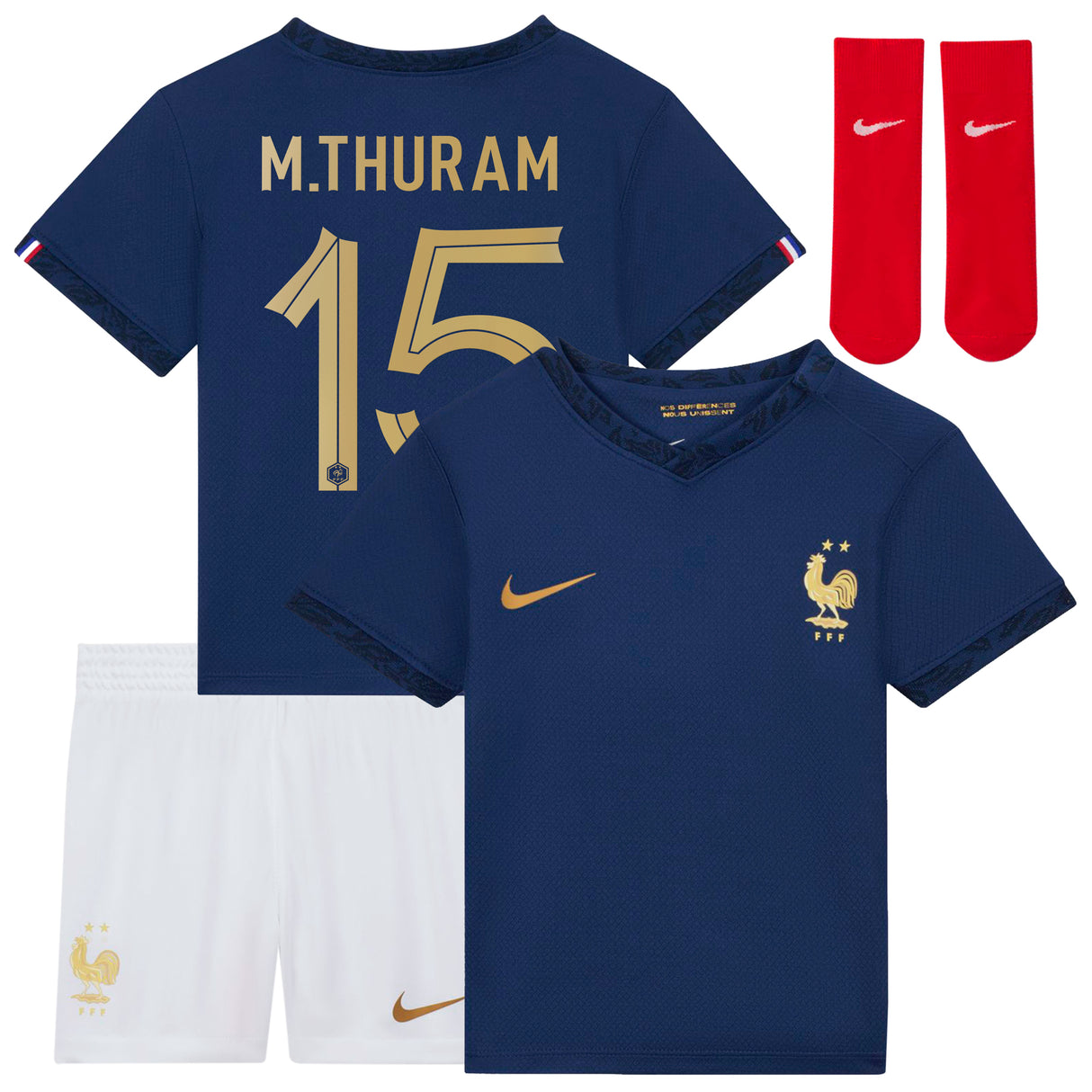 France Home Stadium Kit 2022 - Infants - Marcus Thuram 15 - Kit Captain