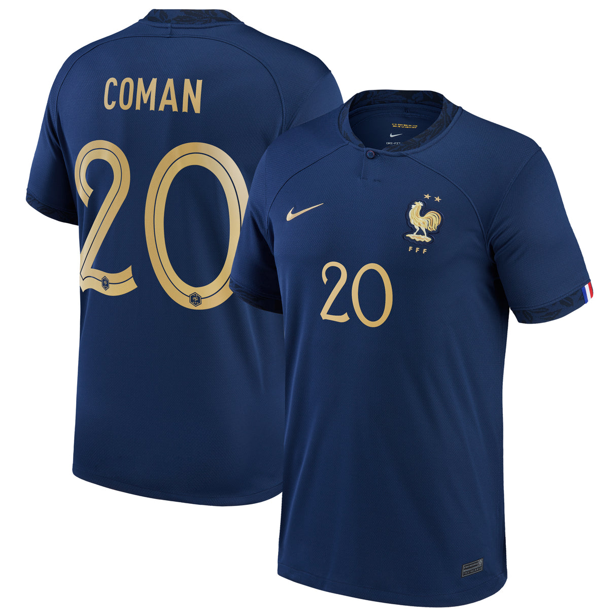 France Home Stadium Shirt 2022 - Kids - Kingsley Coman 20 - Kit Captain