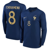 France Home Stadium Shirt Long Sleeve 2022 - Kids - Aurélien Tchouameni 8 - Kit Captain