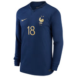 France Home Stadium Shirt Long Sleeve 2022 - Kids with Fofana 18 printing - Kit Captain