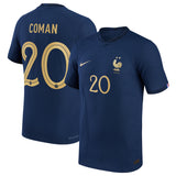 France Home Match Shirt 2022 - Kingsley Coman 20 - Kit Captain
