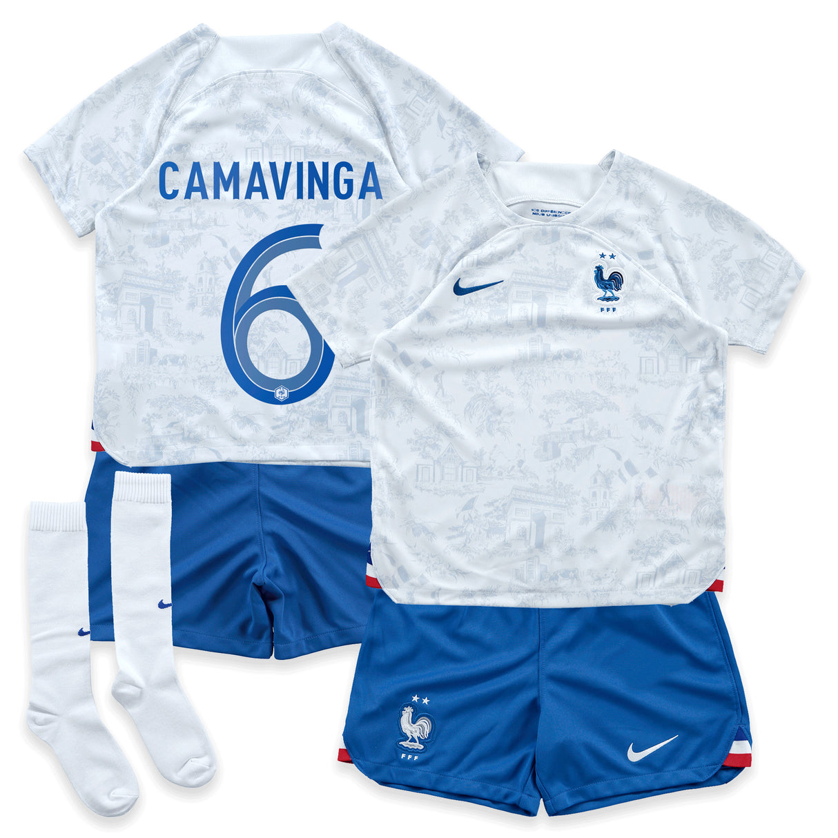 France Away Stadium Kit 2022 - Little Kids with Camavinga 6 printing - Kit Captain