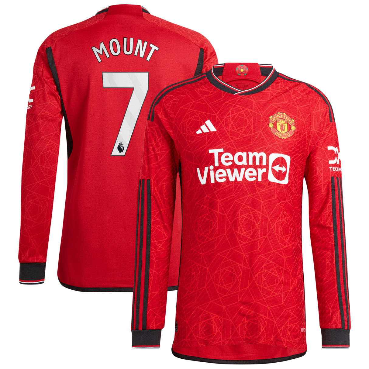 Manchester United EPL adidas Home Authentic Shirt 2023-24 - Long Sleeve - with Mount 7 printing - Kit Captain