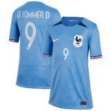 France Women Nike Home Stadium Shirt 2023-24 - Kids with Le Sommer D 9 printing - Kit Captain