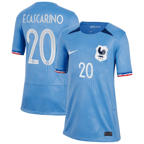 France Women Nike Home Stadium Shirt 2023-24 - Kids with E.Cascarino 20 printing - Kit Captain