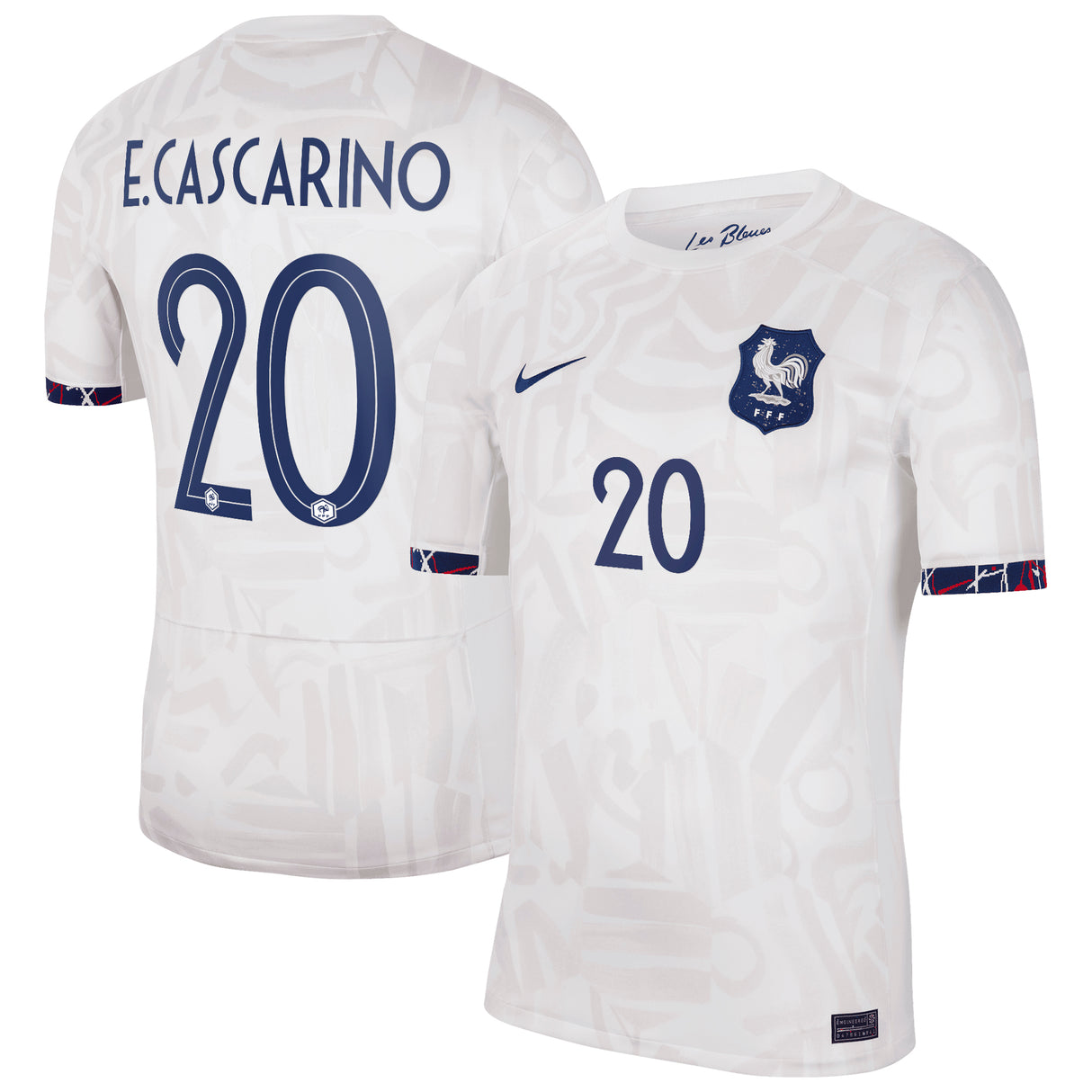 France Women Nike Away Stadium Shirt 2023-24 - Mens with E.Cascarino 20 printing - Kit Captain