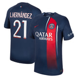 Paris Saint-Germain Nike Home Stadium Shirt 2023-24 with L.Hernández 21 printing - Kit Captain