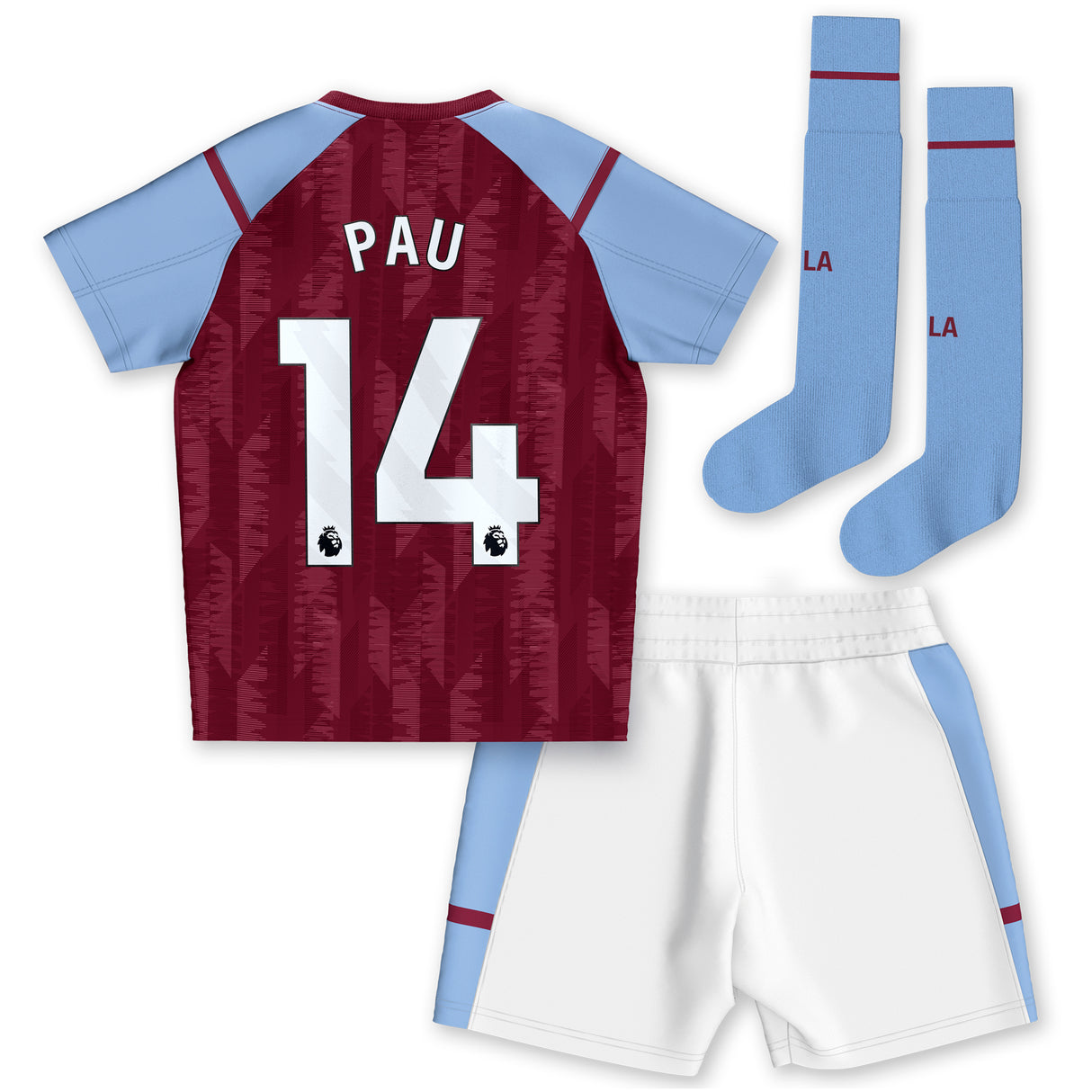 Aston Villa Castore Home Infant Kit 2023-24 - With Pau 14 Printing - Kit Captain