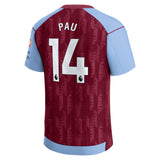 Aston Villa Castore Home Shirt 2023-24 - With Pau 14 Printing - Kit Captain