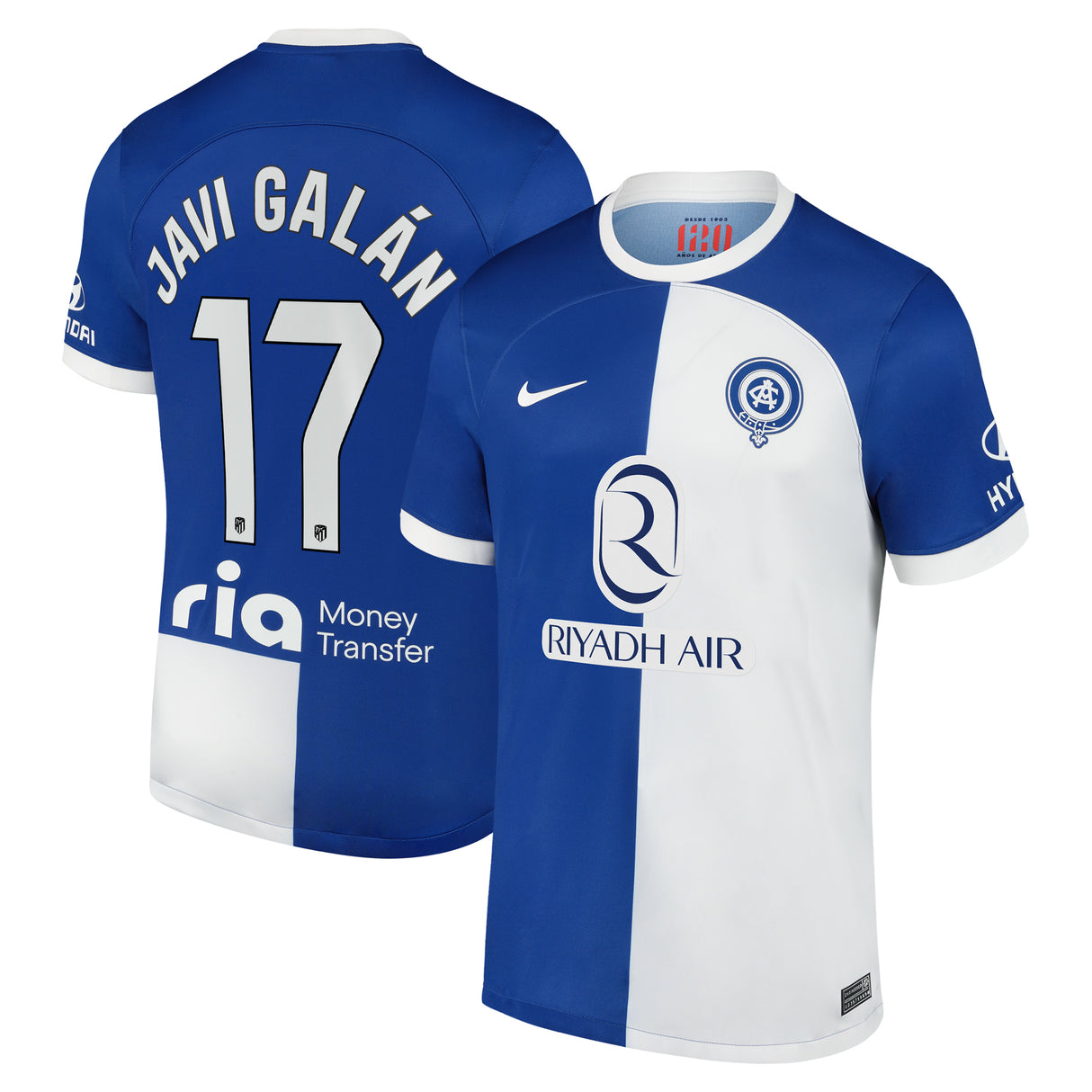 Atletico de Madrid Nike Away Stadium Shirt 2023-24 with Javi Galán 17 printing - Kit Captain