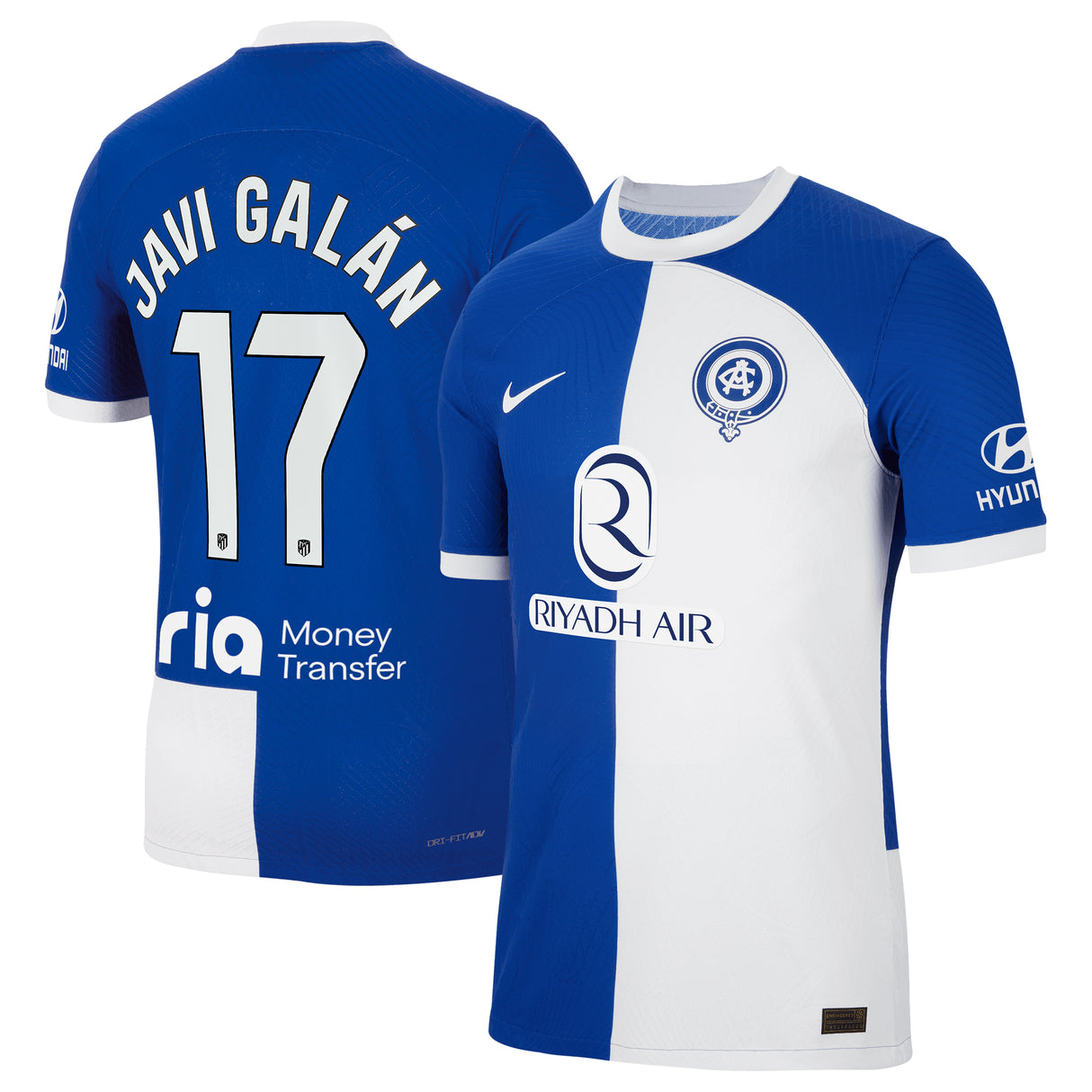 Atletico de Madrid Nike Away Vapor Match Shirt 2023-24 with Javi Galán 17 printing - Kit Captain