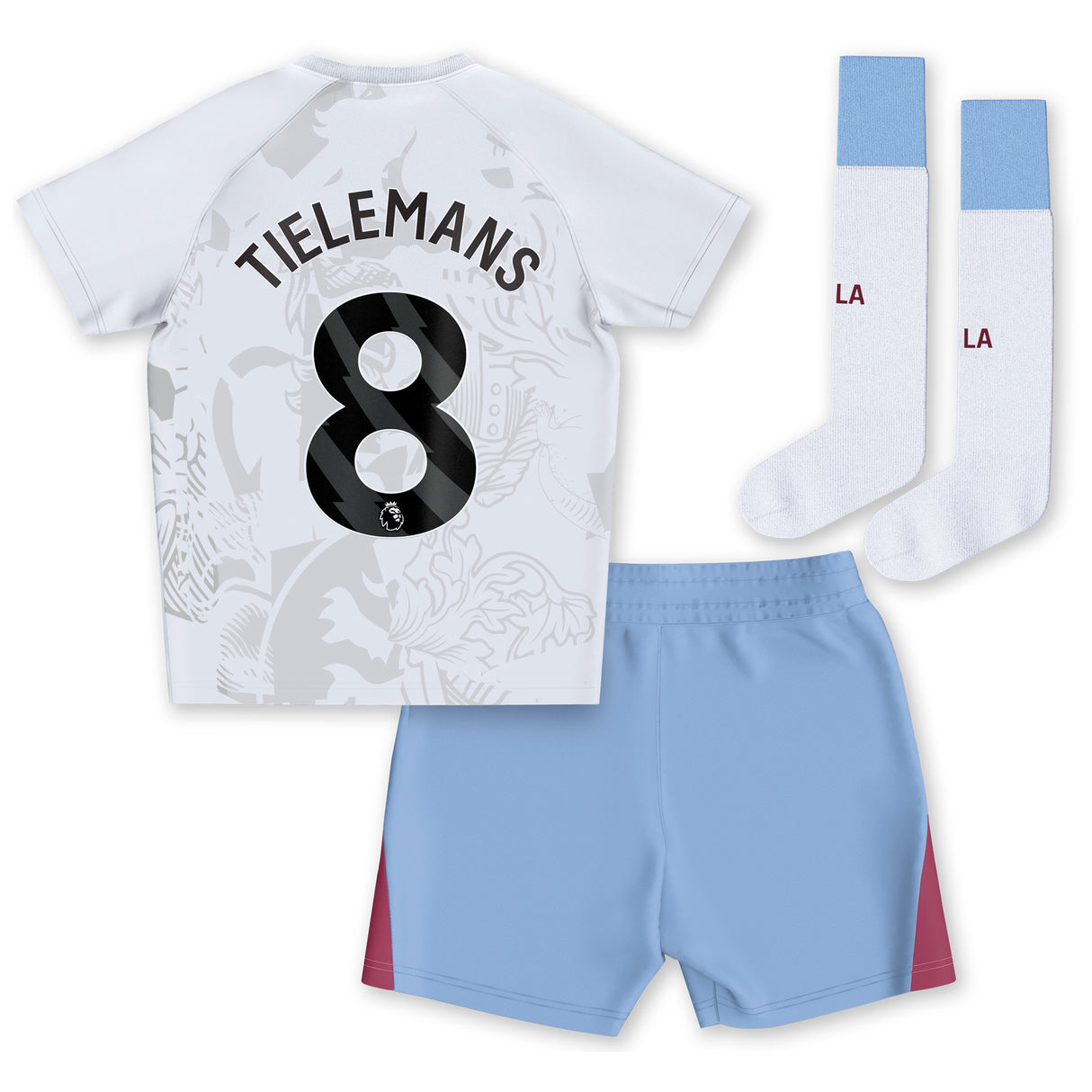 Aston Villa Away Infant Kit 2023-24 with Tielemans 8 printing - Kit Captain
