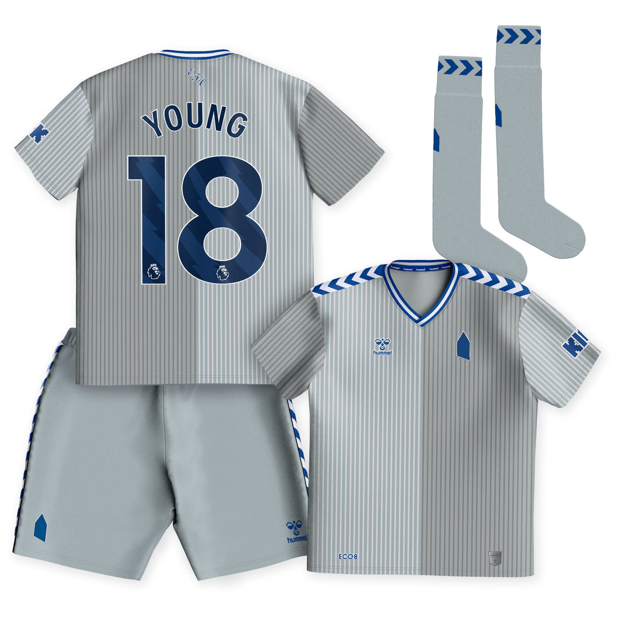 Everton Hummel Third Infant Kit 2023-24 with Young 18 printing - Kit Captain
