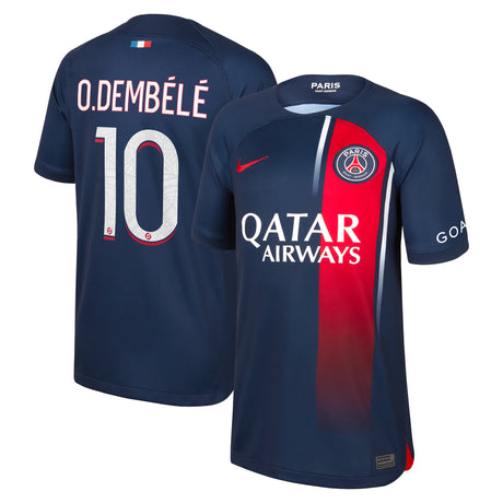Paris Saint-Germain Nike Home Stadium Shirt 2023-24 - Kids With O.Dembélé 10 Printing - Kit Captain