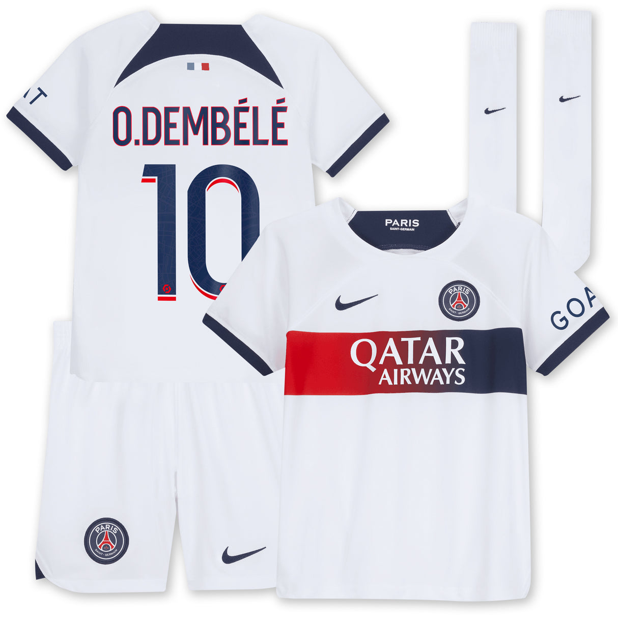 Paris Saint-Germain Nike Away Stadium Kit 2023-24 - Little Kids With O.Dembélé 10 Printing - Kit Captain