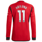 Manchester United EPL Home Authentic Shirt 2023-24 - Long sleeve with Højlund 11 printing - Kit Captain